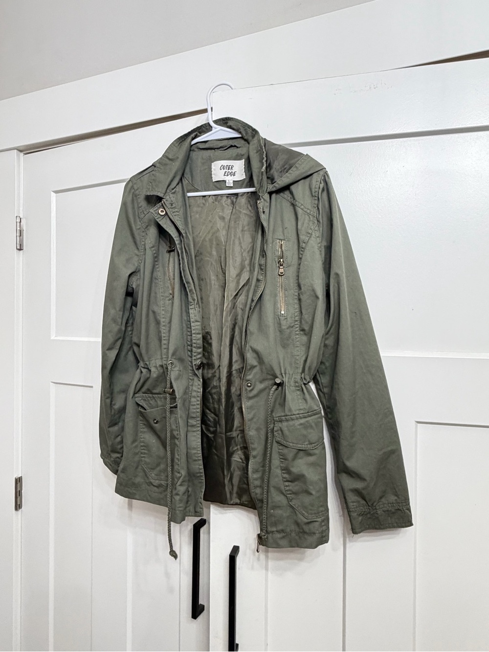 Outer Edge Olive Green Utility Jacket with Drawstring Waist